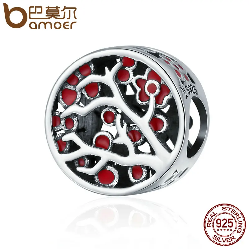 

BAMOER Winter Collection 100% 925 Sterling Silver Plum Tree Blossoming Beads fit Women Charm Bracelets DIY Fine jewelry SCC310