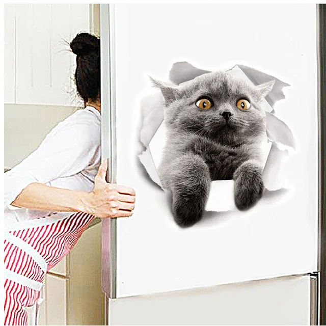 3d vivid cat wall stickers wall decals refrigerator toilet door home decoration animals mural art poster