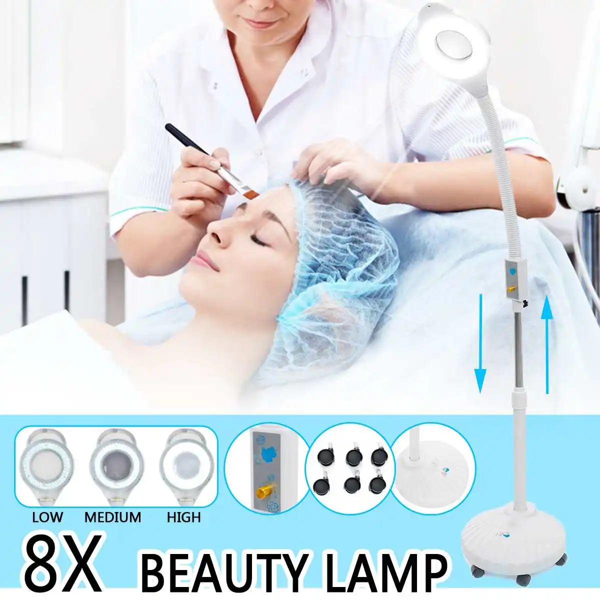  8X Diopter 120 LED Magnifying Floor Stand Lamp Adjustable Magnifier Glass Cold Ligth Facial Light F
