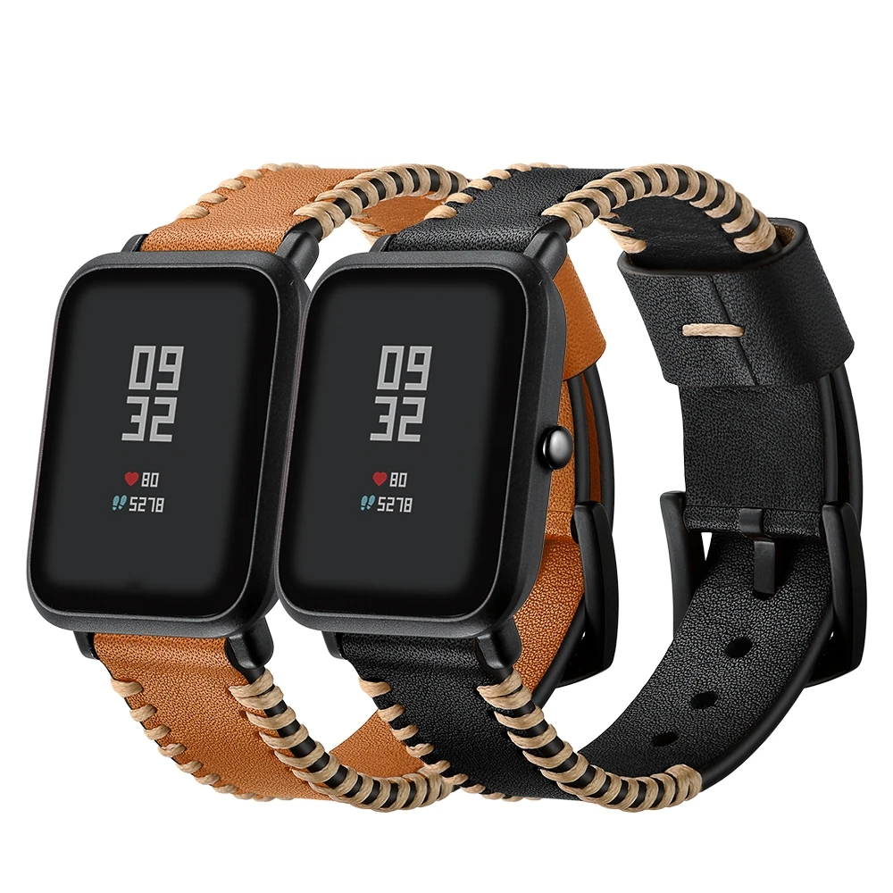 Amazfeel 22 мм ремень пояса из натуральной кожи для Xiaomi Huami Amazfit Stratos 2 темп Смотреть band 20 bip бит браслет