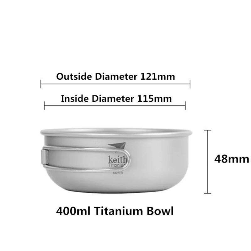 Комплект из 3 предметов, набор чаш КИТ из титана со складной ручкой, наборы для приготовления пищи на открытом воздухе, кемпинга, походов, пикника, кухонной утвари, Ti6052 - Цвет: 400ml