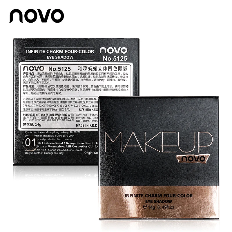 Профессиональный бренд NOVO бесконечное очарование 4 цвета матовые блестящие тени для век Палитра Мерцающая Косметика дымчатый макияж Сияющие тени для век