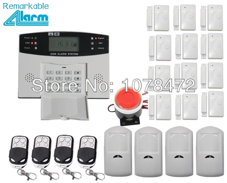 

App controlled LCD display Wireless Home security GSM Alarm system with 12 door/window magnet sensor, 4 PIR sensor