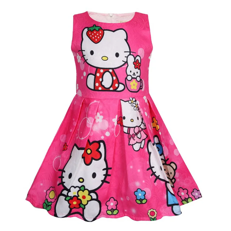 Модное платье для девочек летнее платье «hello kitty» вечерние платья для девочек подарок на день рождения, костюм Одежда для детей возрастом от 3 до 8 лет
