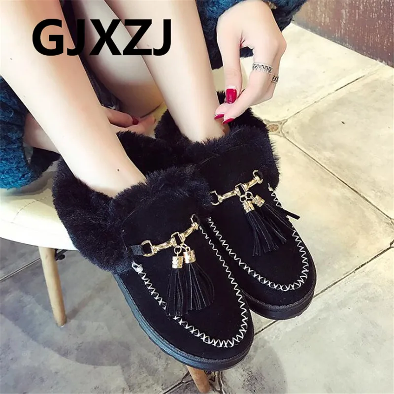 

Outdoor warm and comfortable winter new flat flat with round head fur thick warm cotton women snow thick boots