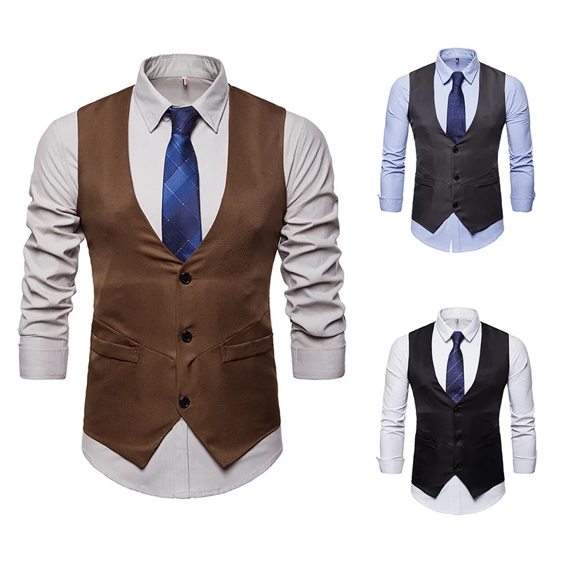 

Men's Business Casual Slim Vests Fashion Men Solid Color Single Buttons Vests Fit Male Suit For Men Spring Autumn S-XXL