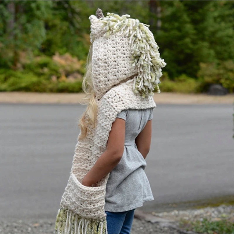 unicorn hat with scarf kids Unicorn scarf cap 2 in 1 Girls Infant Warm Knitted Hats Winter Beanie Children Wool Knitted caps