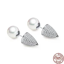 S925 Pin-код, не вызывает аллергию, AAA кубический цирконий Спайк, псевдо жемчуг, серьги со шпилькой, для Для женщин минималистский модная Геометрическая CZ серьги