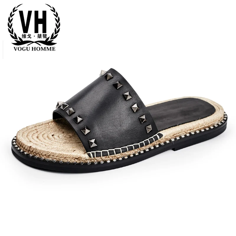 

Summer Genuine leather slippers men's casual straw sandals Sneakers Men Flip Flops Summer Shoes beach outdoor all-match cowhide