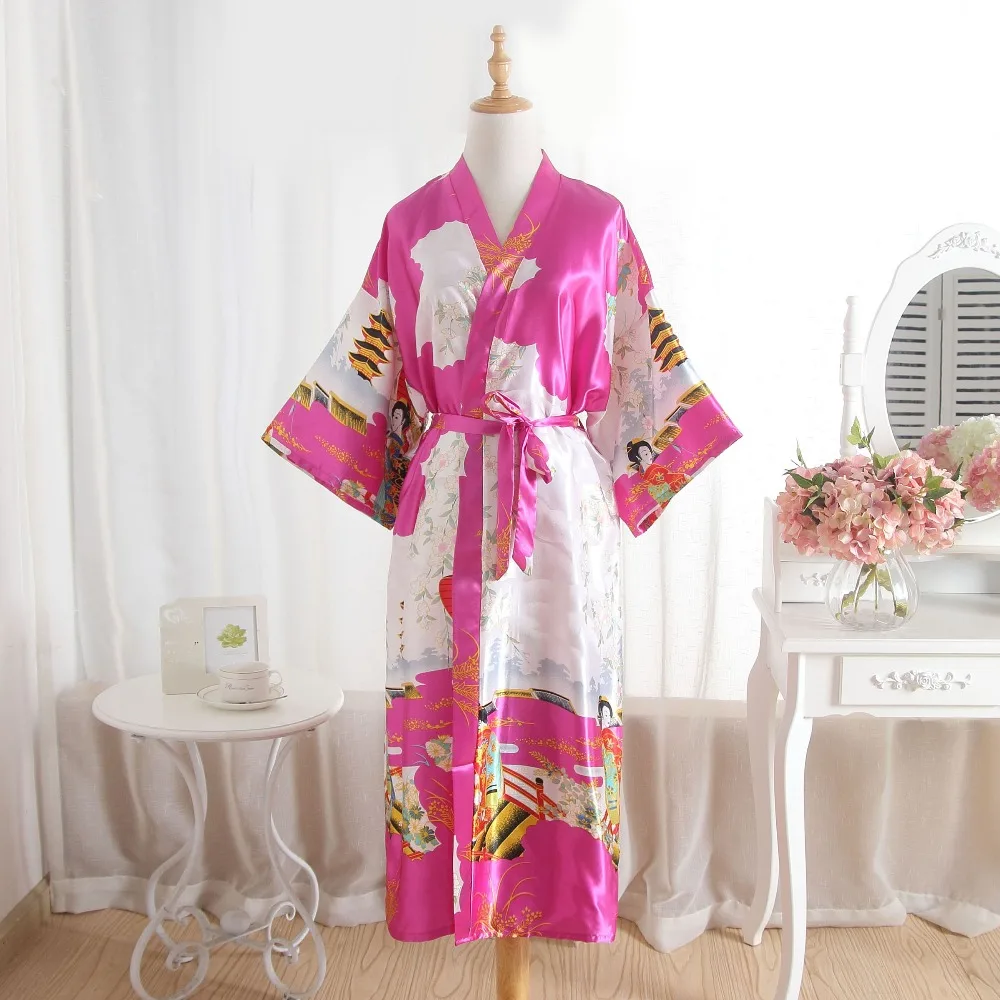 

BZEL New Women Silk Satin Long Nightgown Kimono Robe Bathrobe Floral Pajamas Wedding Bride Bridesmaid Sexy Dress Gown Plus Size