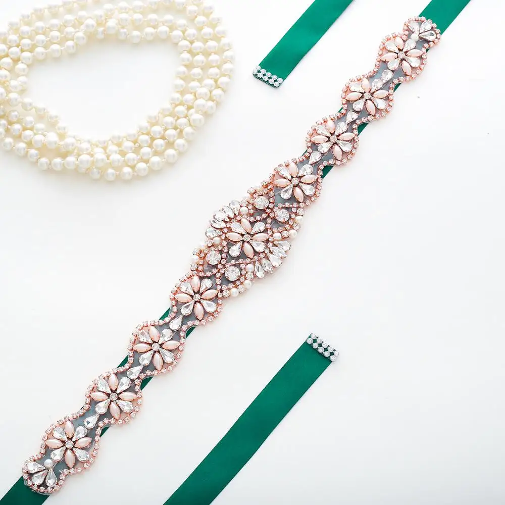 

Party Crystal Wedding Belt Dress Rose Gold Rhinestone Bride Belt Pearl Belt For Wedding Accessories A131RG