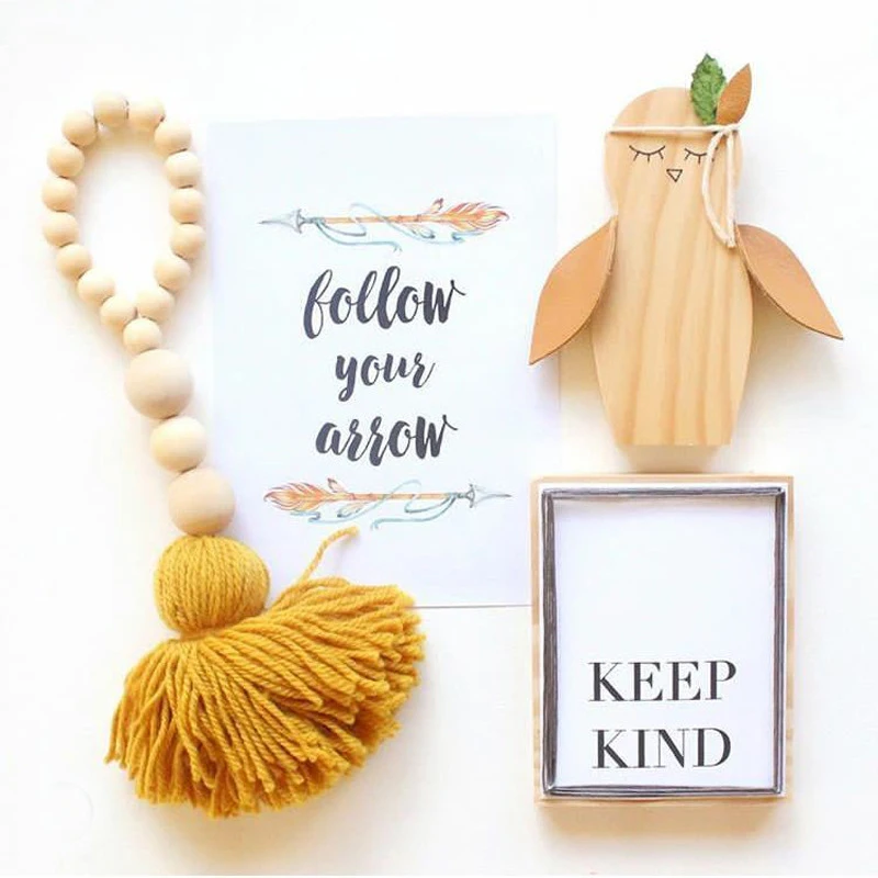 

INS Nordic Style Tassel Wooden Beads Garland Wall Hanging Ornament For Kids Room Decorations Nursery Baby Room Photography Props