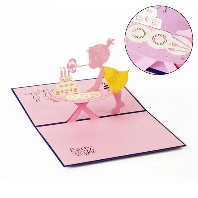 little girl blowing candles happy birthday 3d card handmade foldable