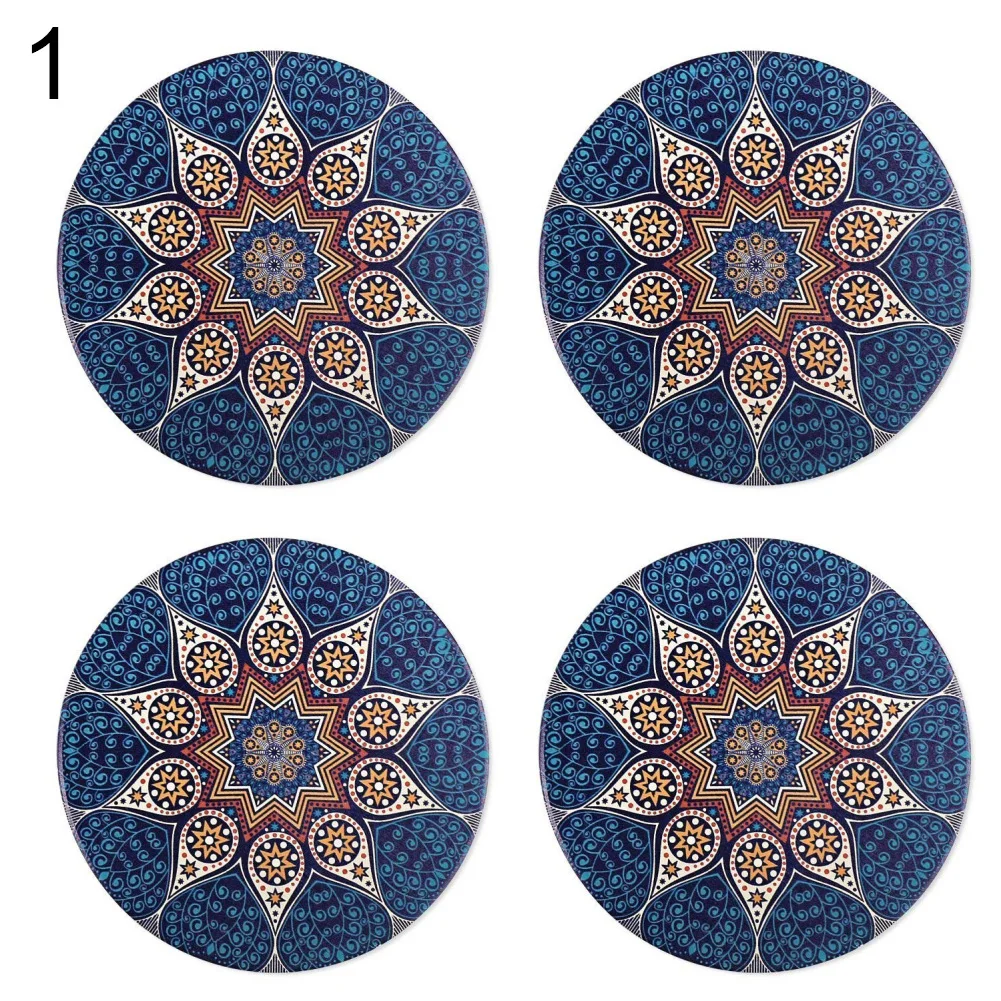4 шт. абсорбент керамический камень каботажное судно Корк обратно богемный стиль коврик чашки стекло Pad набор - Цвет: Синий