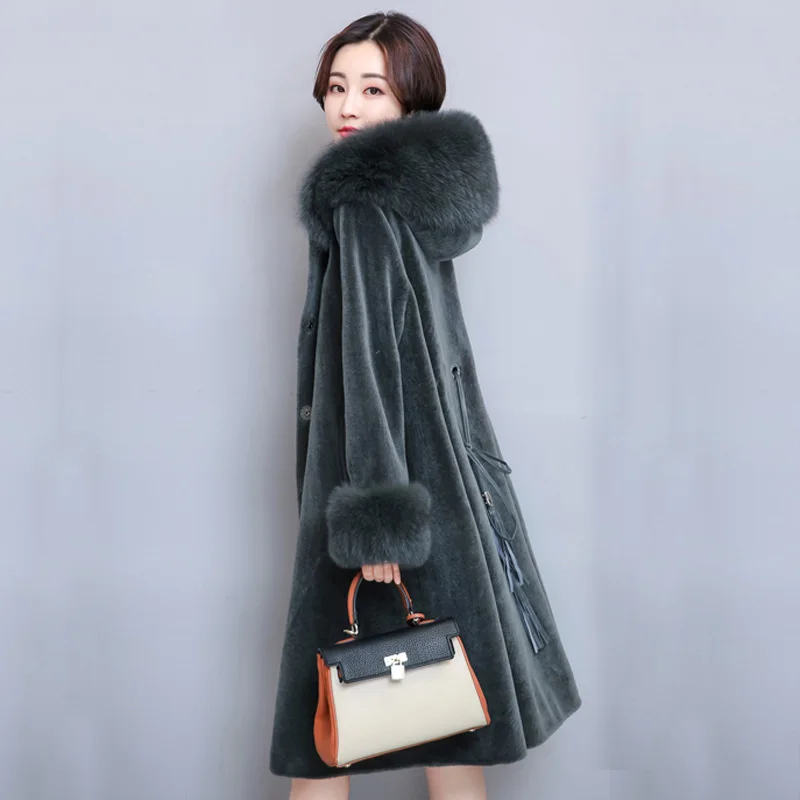 2019 новое пальто из искусственного меха женское свободное большое меховое с капюшоном однотонное утепленное длинное пальто Модная женская