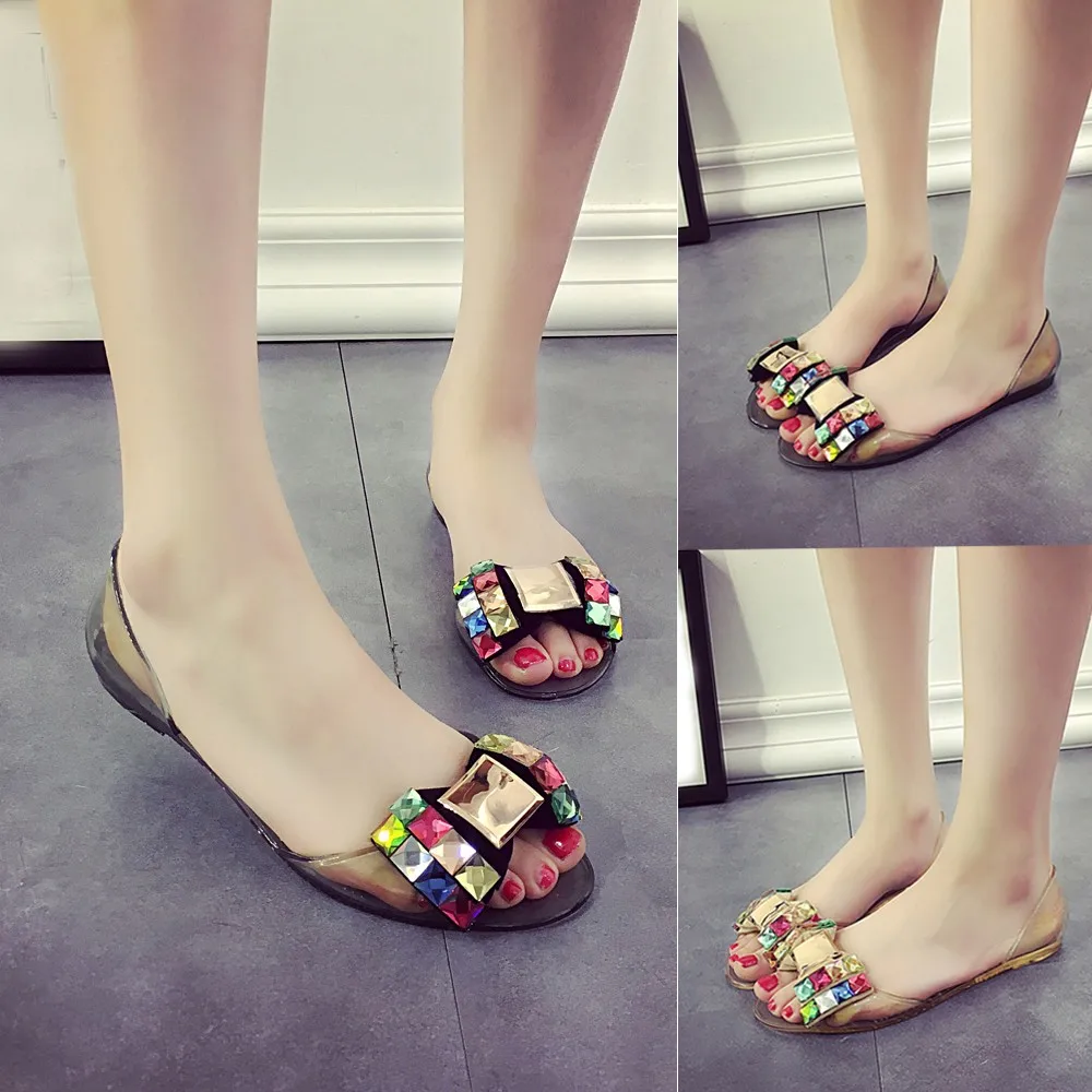 

YOUYEDIAN Fashion sandals woman peep toe pumps Summer Bowknot Jelly Plastic Flat Heels beach zapatos transparentes mujer#G30