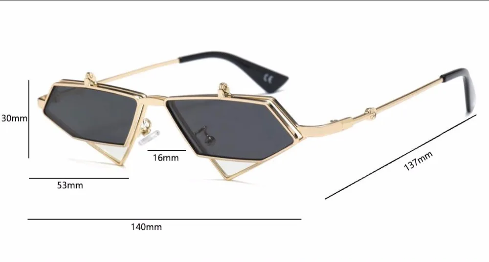 Новинка стимпанк металлические флип треугольные солнечные очки тонированные цветные двойные линзы дизайнерские женские модные красные солнцезащитные очки для женщин