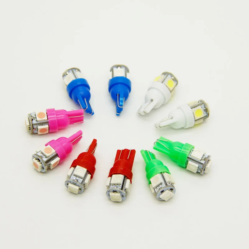 

50PCS T10 5SMD white blue red green pink color 12v 5050 Super 194 168 w5w T10 Led Parking bulb