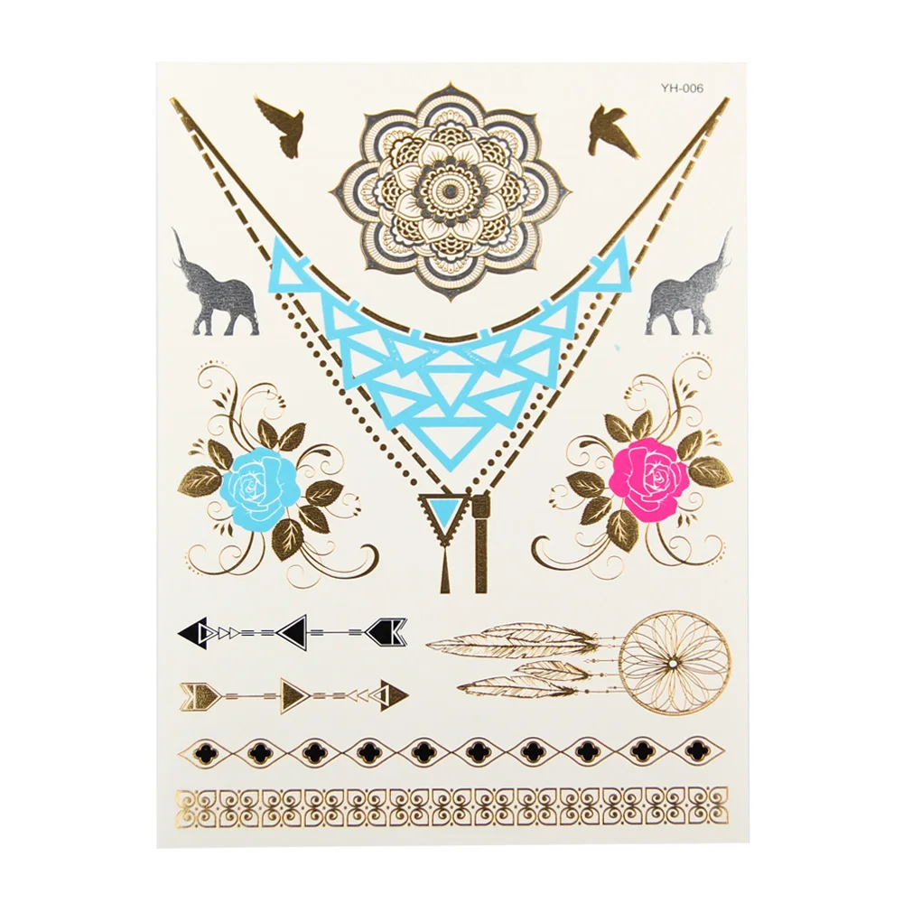 New Fashion Temporary Tattoo Stickers Temporary Body Art Waterproof Tattoo Pattern Women Sex Products Design Metal Gold  (20)