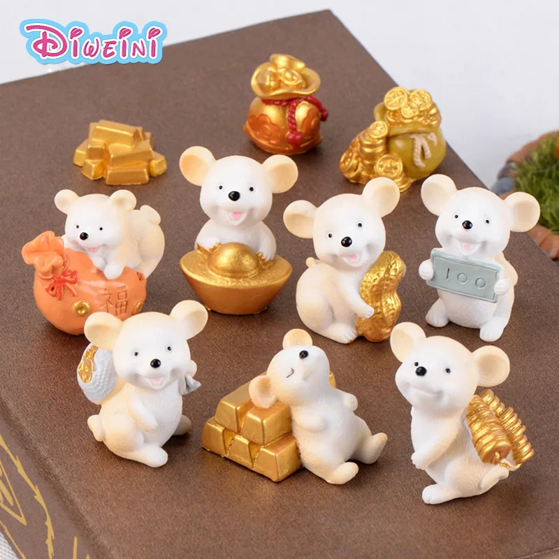 

Wealth Gold Mouse Model cartoon Animal action Figures Miniature Figurine home Garden Dollhouse Decoration DIY Accessory toy gift