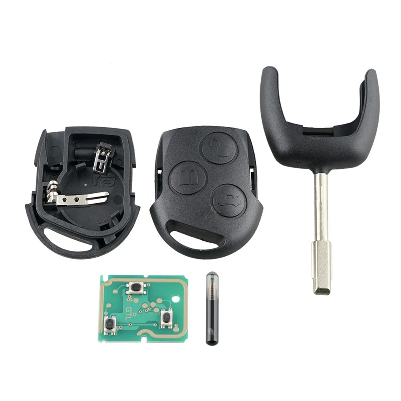 

Dzanken 3 Buttons Remote Car Key 433.92MHZ For Ford Fiesta C-Max Fusion Transit 2002-2008& Transponder Chip& Uncut Blade