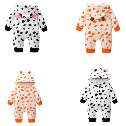 

Baby Romper children kids Cute Cow Hooded Long Sleeve Jumpsuit Baby Product Cotton Newborn Baby Rompers