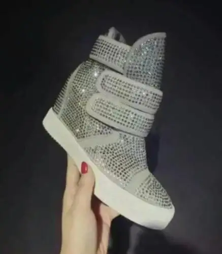 

Chic Womens Rhinestone Hidden Wedge High Top Sneaker Crystal Luxury Boots Shoes Black Sliver Plus Size