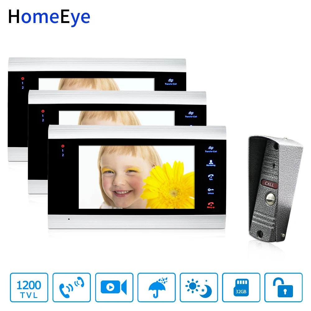 Видеодомофон HomeEye 7 дюймов 1200TVL водонепроницаемый с обнаружением