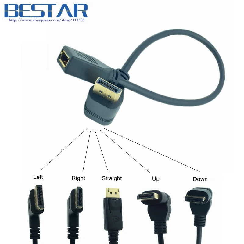 

DisplayPort Male to Female 90 Degree Up & Down & Left & Right Angled Extension Cable Display Port extender 2K*4K@60Hz Black