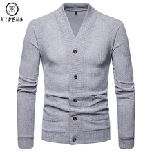 Мужская мода Lt серый однобортный свитер одежда с v-образным вырезом весна осень мужской сплошной цвет Тонкий Повседневная одежда вязаный кардиган