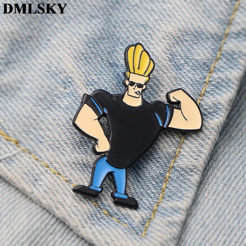 

DMLSKY Johnny Bravo Clothes Brooch Metal Enamel Pin Women and Men Fashion Brooches Shirt Collar Pins Badge M3583