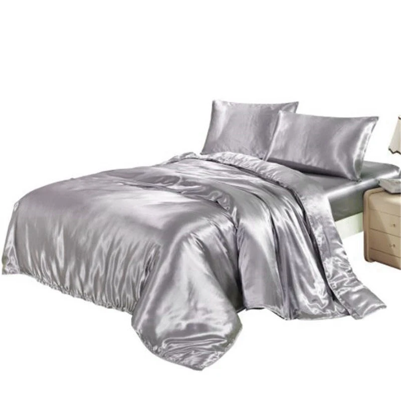 

3Pcs Solid Silk Bedding Set Home Textile Bedclothes Usa Duvet Cover Flat Sheet Pillowcases Home Bedding Set