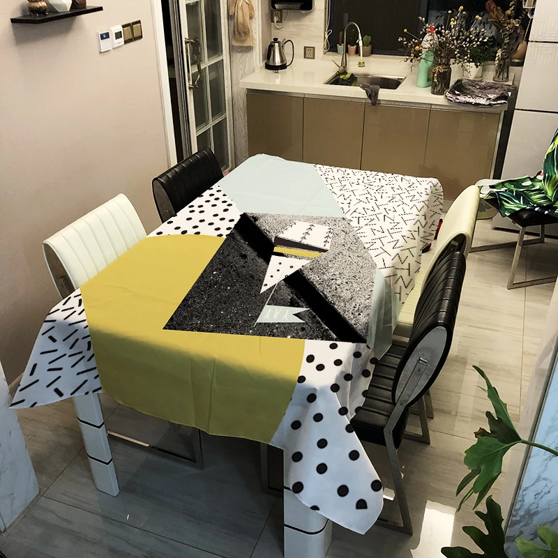 

Geometric Plants Pattern Polyester PVC Tablecloths Decorative Home Decor Table Cloth High Quality Waterproof tablecloth Cover