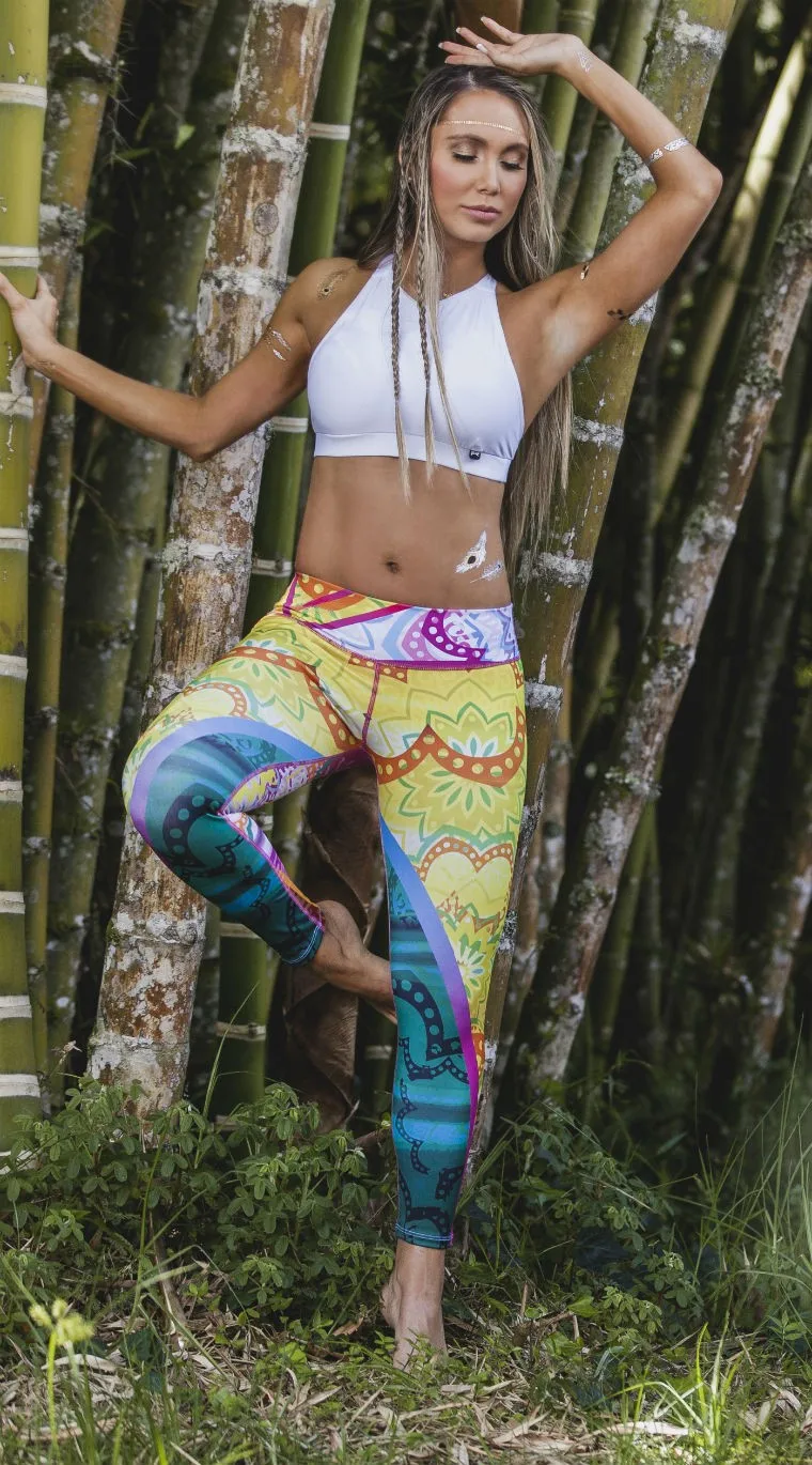 petrol blue yellow lotus flower print hot yoga pant sport running legging (1)