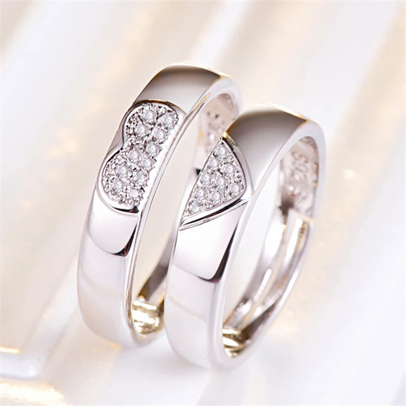 Personalized Stainless Steel Heart Couple Set Promise Ring - Heart Jewelry, His and Her Ring, Alternative Engagement Wedding