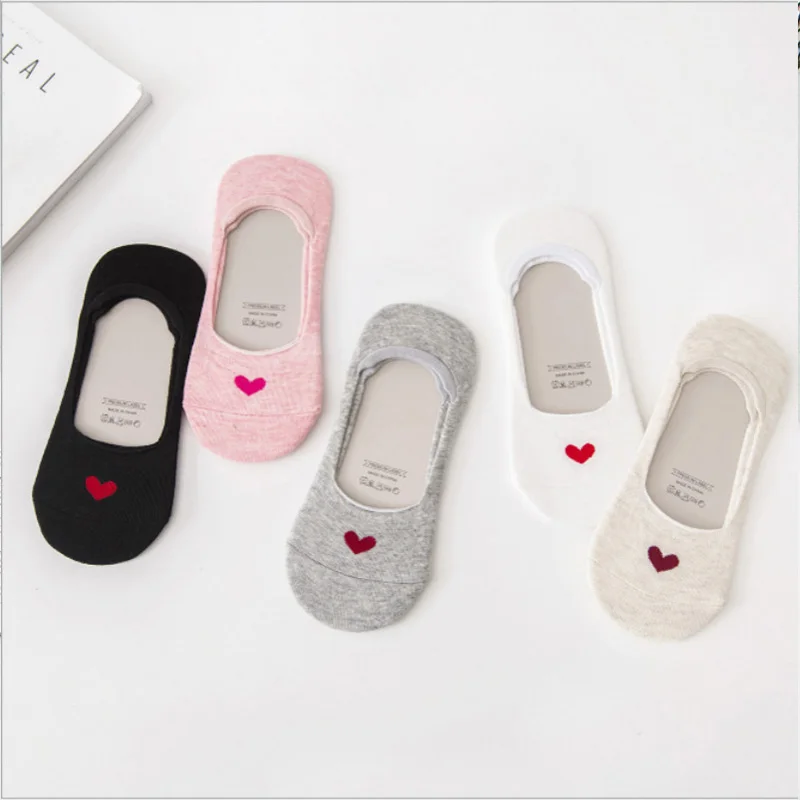 Носки невидимки женские хлопковые в форме сердца 5 пары/Лот|sock slippers|sock slippers for