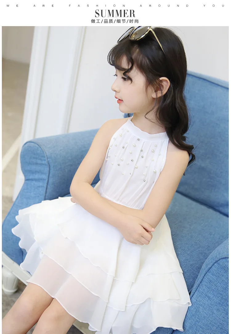 chiffon children clothing girls summer 2017 beading girl princess dresses layered child dress white pink red girls dress 4 5 6 7 8 9 10 11 12 13 14  years old little big teenage girls summer dress kids girls party dress  (1)