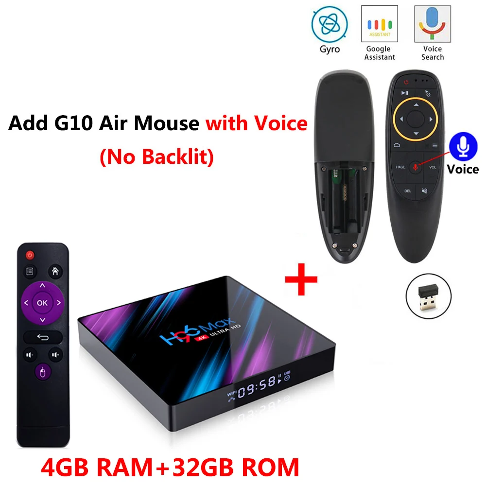 4GB 32GB add G10 mic H96 MAX Smart tv Box Android 9,0 2 ГБ 4 ГБ ОЗУ 16 ГБ 32 ГБ 64 Гб ПЗУ 2,4G 5G WiFi Bluetooth 4,0 медиаплеер RK3318 4K HD телеприставка - Цвет: 4GB 32GB add G10 mic