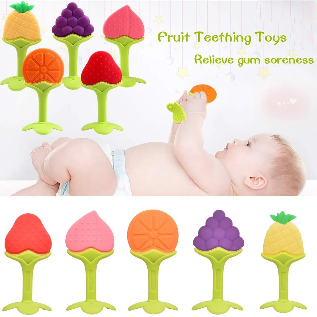 

Baby Fruit Teether Soft Silicone Teething Toys Infant Interesting Grape Orange Peach Teething Chew Training Toy For Toddler#p4