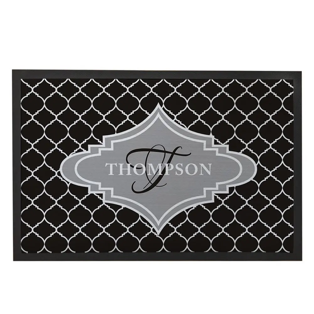 Custom Funny Front Doormats Personalized Quatrefoil Black White