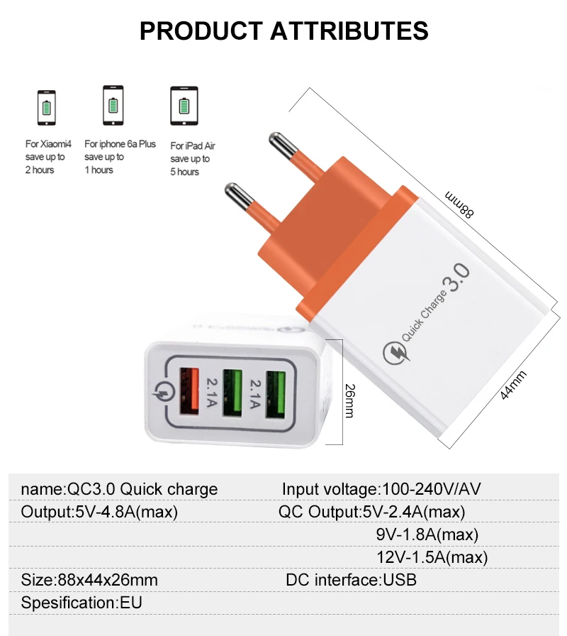 Зарядное устройство QC3.0USB быстрое зарядное устройство 3 USB быстрая зарядка 3,0 для samsung s10 iphone 7 8 x xr redmi note 8