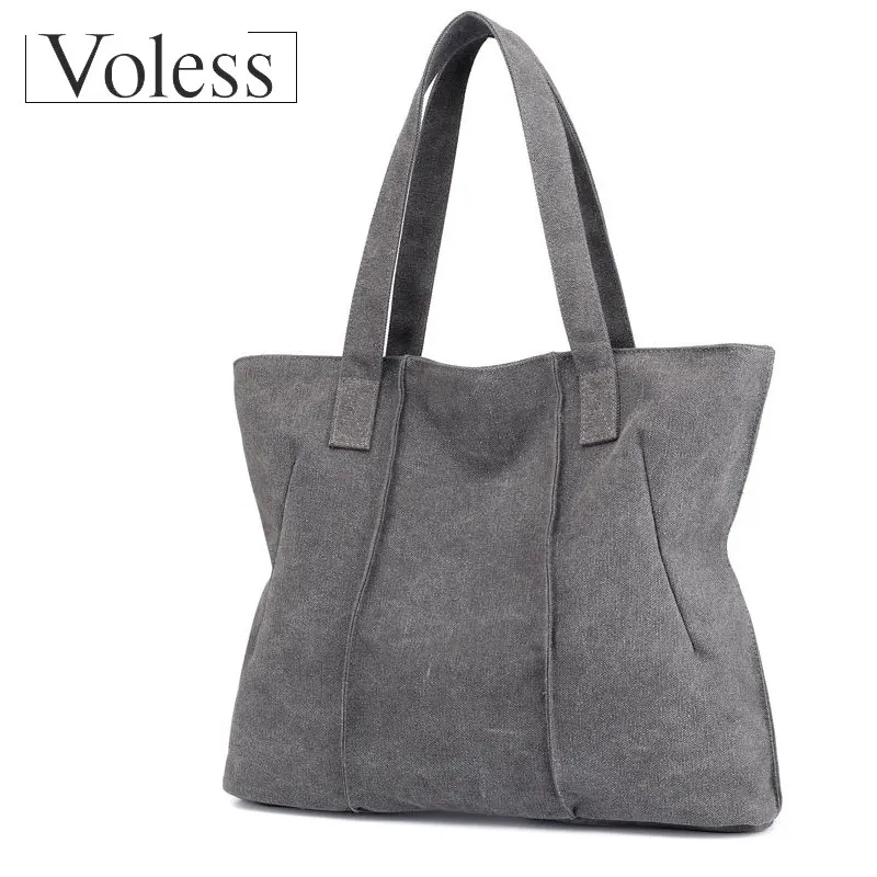 

VOLESS Women Canvas Handbag Solid Tote Bag For Women Shoulder Bag Women Casual Large Multifunctional Handbags 2018 New Arrival