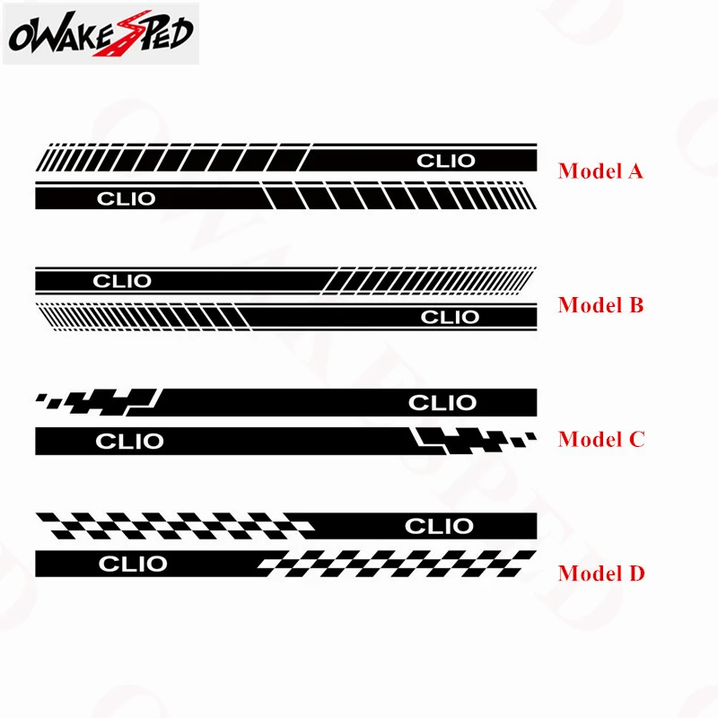 Для Renault Clio, спортивные полоски, наклейки для боковой двери автомобиля, для юбки, авто, для тела, Декор, наклейка, водонепроницаемый, гоночный стиль, индивидуальные наклейки
