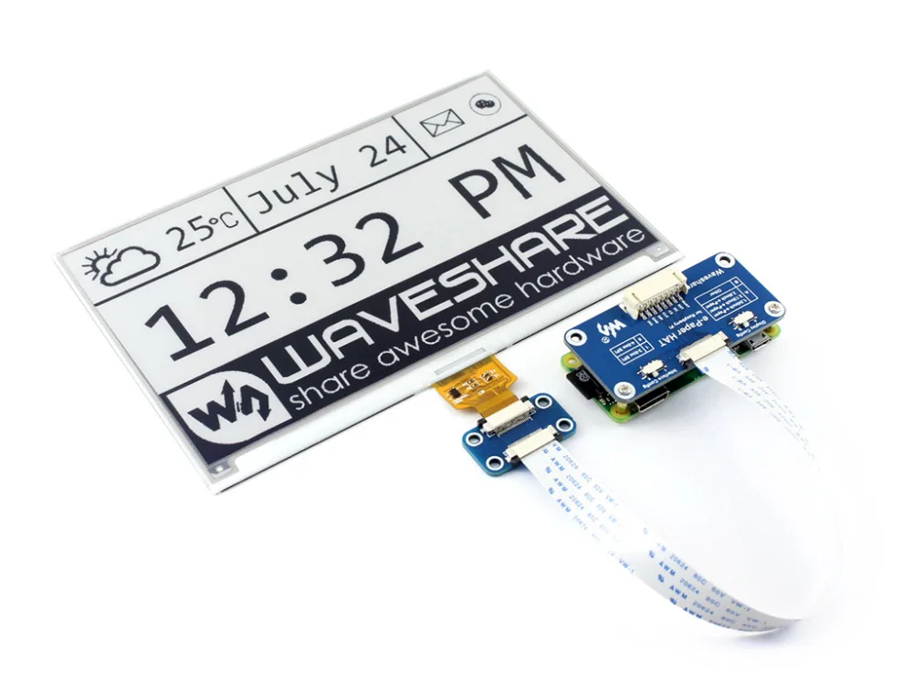 7.5inch E-Ink display HAT 640x384 E-paper Module Black White Two-color SPI No Backlight for Raspberry Pi 2B/3B/3B+/Zero/Zero W