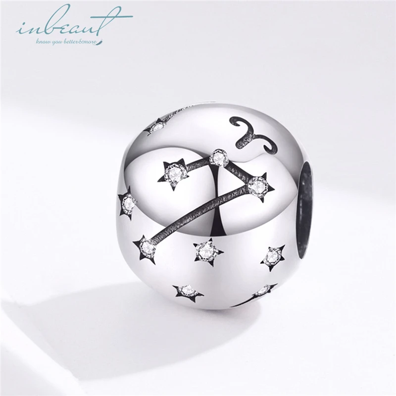 

inbeaut Silver 12 Constellation Beads Round CZ fit Original Bracelets Capricorn Aquarius Leo Scorpio S925 Charms DIY Jewelry