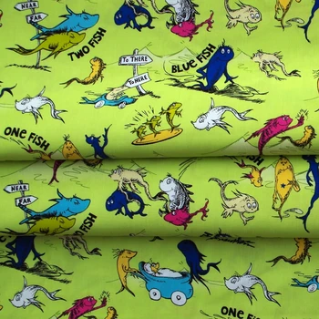

140cmx100cm Cotton Woven Fabric - Dr. Suess story - fish (green)