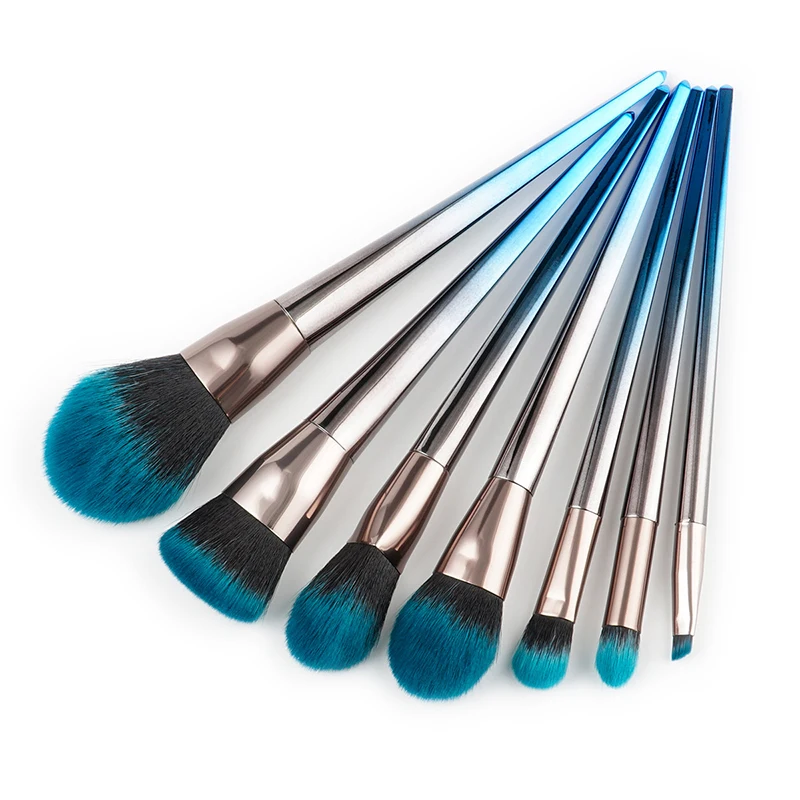 

7pcs Diamond Makeup Brushes Set Blue Black Gradient Handle Eyeshadow Lip Powder Face Pinceis Tools Cosmetic Kabuki Brush Kits A3