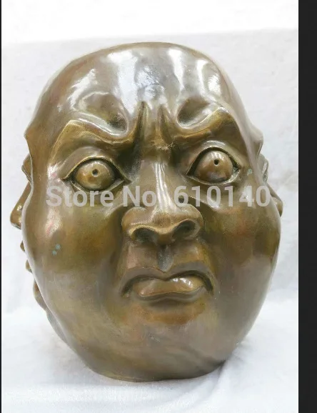 

K@@AA@14' China brass copper happy angry grief four faces buddha head Sculpture Statue