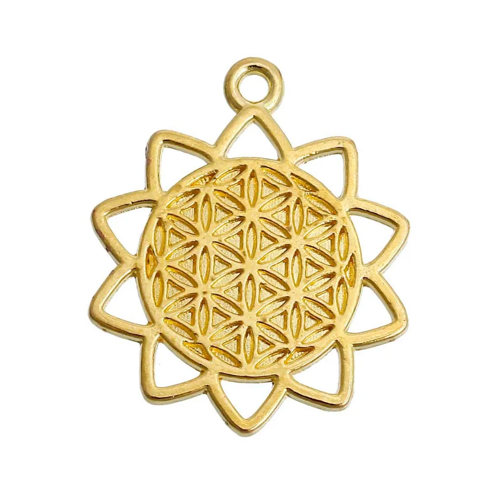 

DoreenBeads Alloy Flower Of Life Charms Pendants gold color Hollow Carved 29mm(1 1/8") x 25mm(1"), 5 PCs