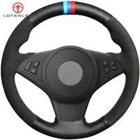 LQTENLEO Black Genuine Leather Suede DIY Car Steering Wheel Cover for BMW E60 M5 2005-2008 E63 E64 Cabrio M6 2005-2010